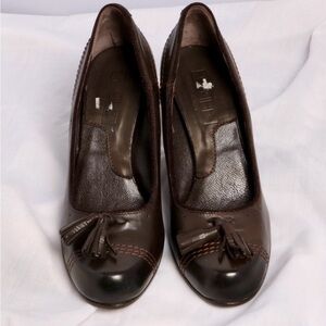 KELIBE - Chic Brown Leather Women's Heels. Size 7.5